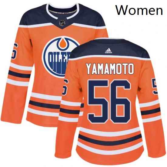 Womens Adidas Edmonton Oilers 56 Kailer Yamamoto Authentic Orange Home NHL Jersey